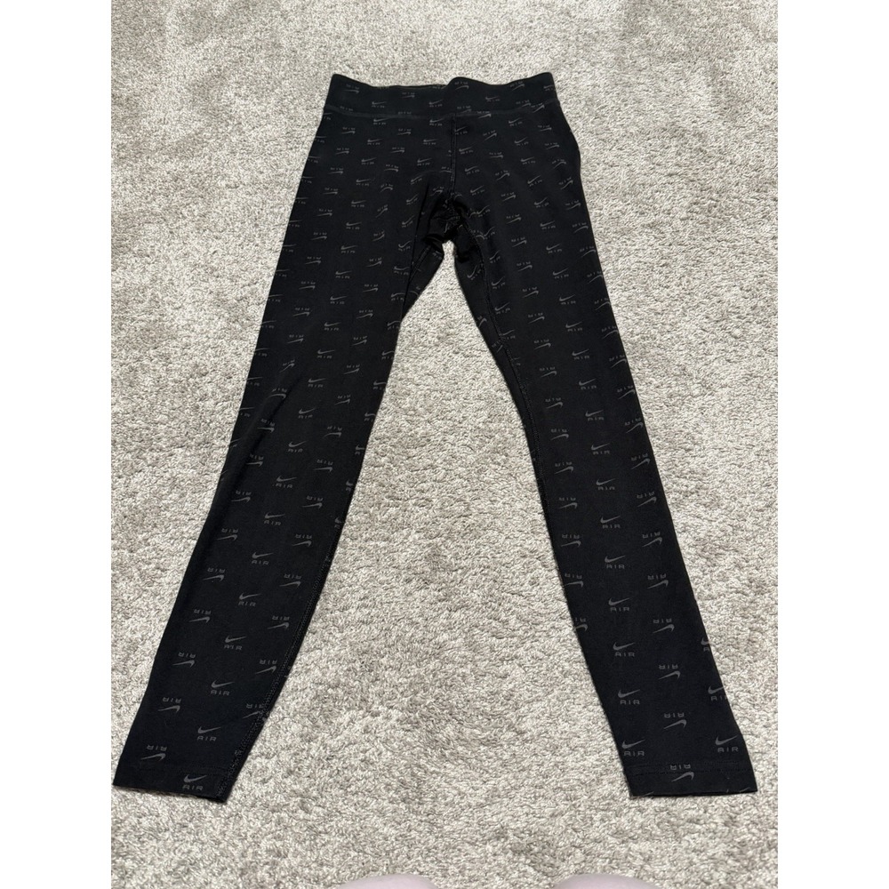 Nike Logo Graphic Print Leggings S Black and Gray
